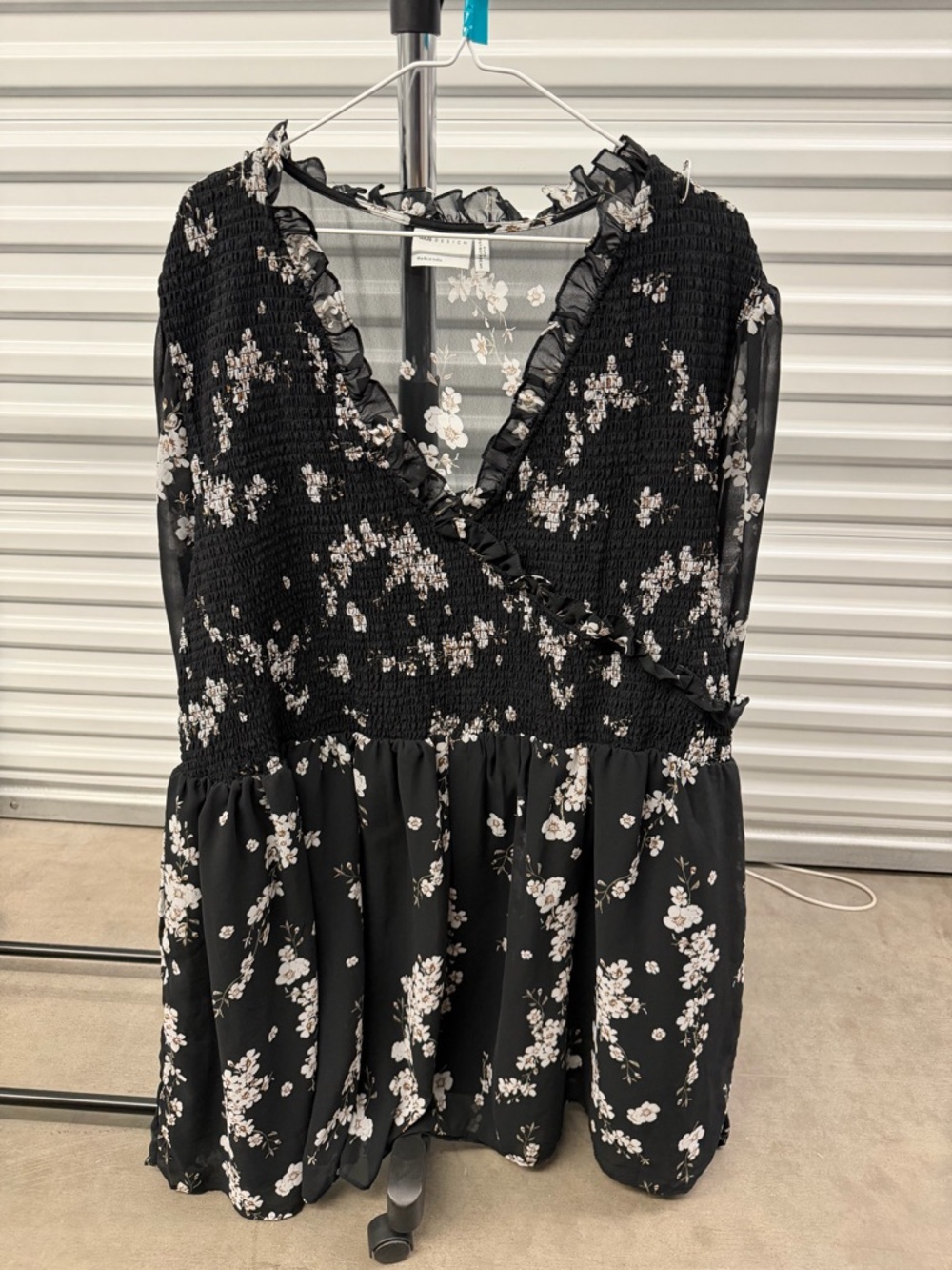 Black Floral Ruffle Smocked V-Neck ASOS Dress